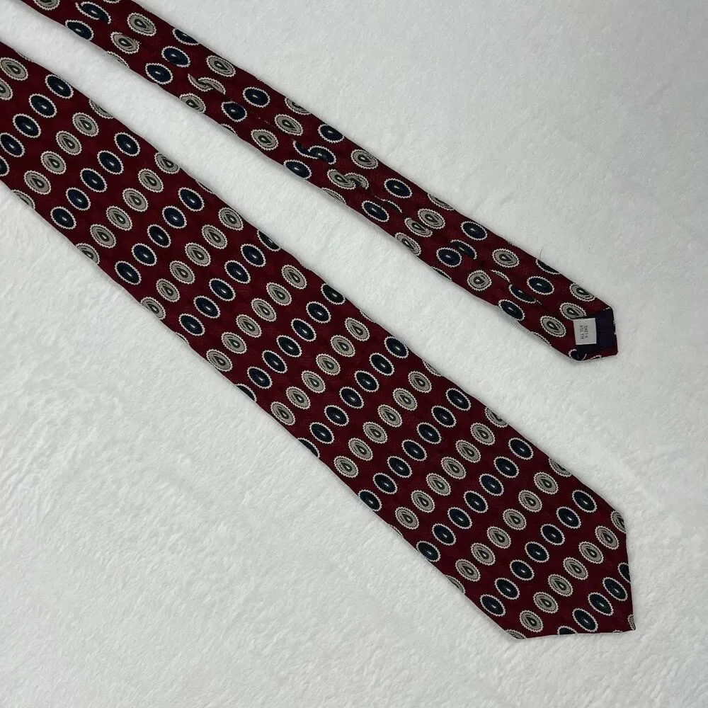 Pierre Cardin Mens Necktie All Silk X-Long Burgundy Red Medallion Paisley Tie
